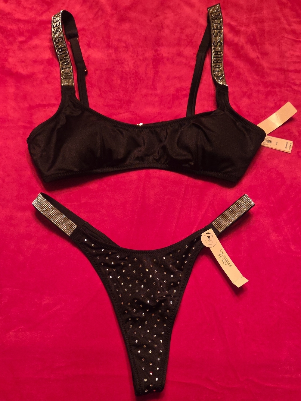 Victoria's Secret Black Rhinestone BIKINI SET